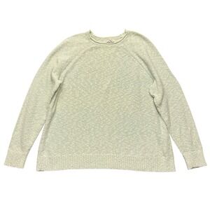 LL Bean‎ Women's 1X Plus Roll Neck Sweater Green Textured Cotton Slub Knit